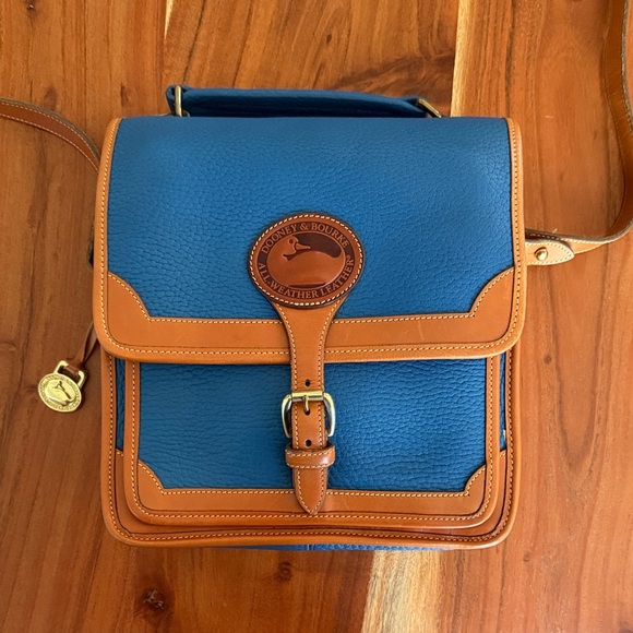 Dooney & Bourke Handbags - Vintage Dooney & Bourke AWL Carrier Satchel Blue/British Tan Crossbody + Strap